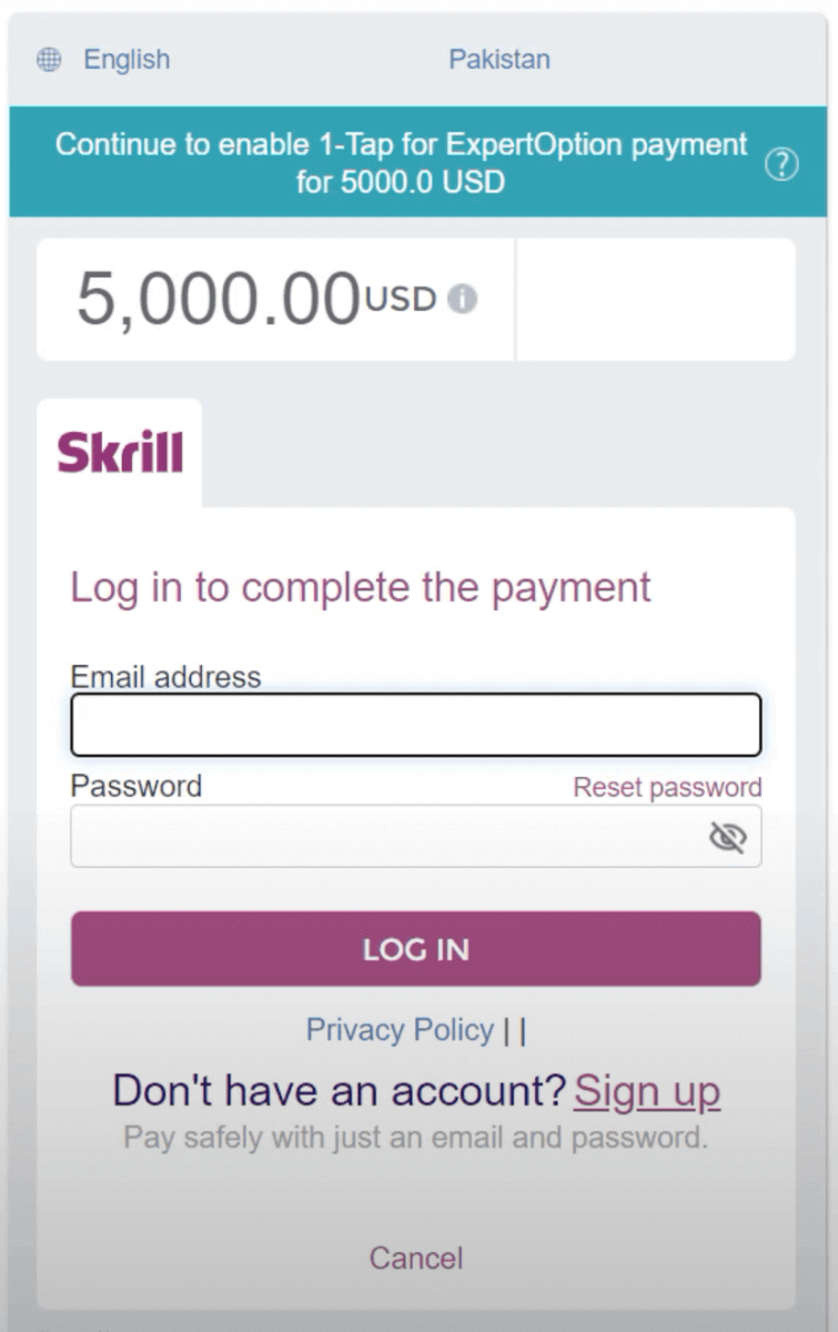 Deposite dinero en ExpertOption mediante tarjetas bancarias (Visa / Mastercard), pagos electrónicos y criptomonedas en Singapur
