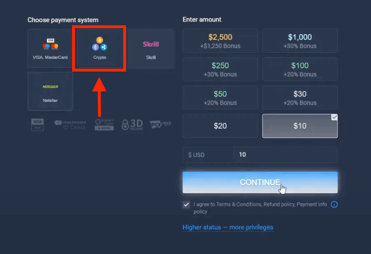 Уплатите новац на ExpertOption путем банковних картица (Виса/Мастерцард), е-плаћања (Скрилл, Нетеллер) и криптовалуте у Јужној Африци