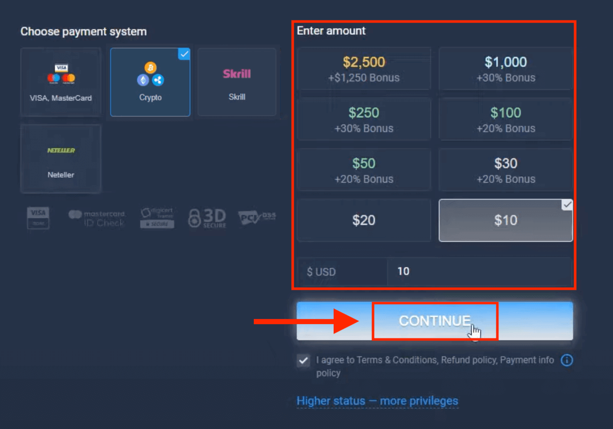 Уплатите новац на ExpertOption путем банковних картица (Виса/Мастерцард), е-плаћања (Скрилл, Нетеллер) и криптовалуте у Јужној Африци