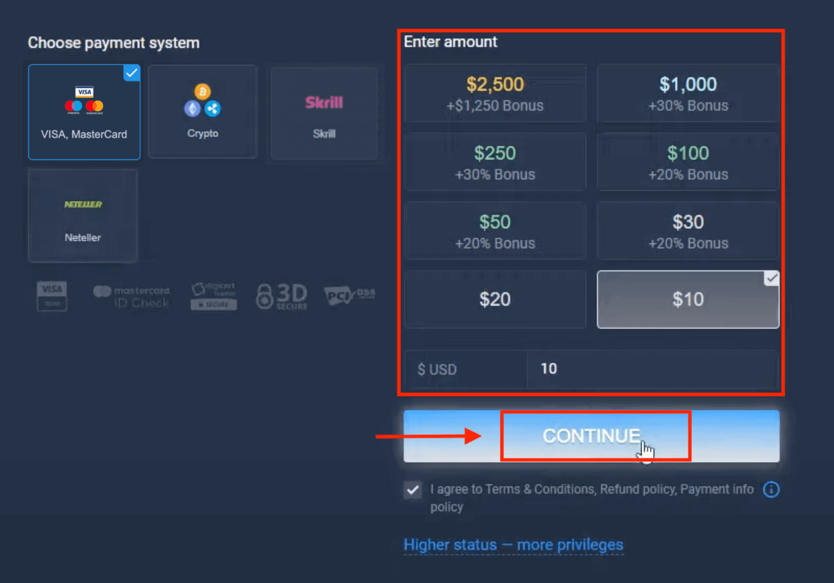 Уплатите новац на ExpertOption путем банковних картица (Виса/Мастерцард), е-плаћања (Скрилл, Нетеллер) и криптовалуте у Јужној Африци