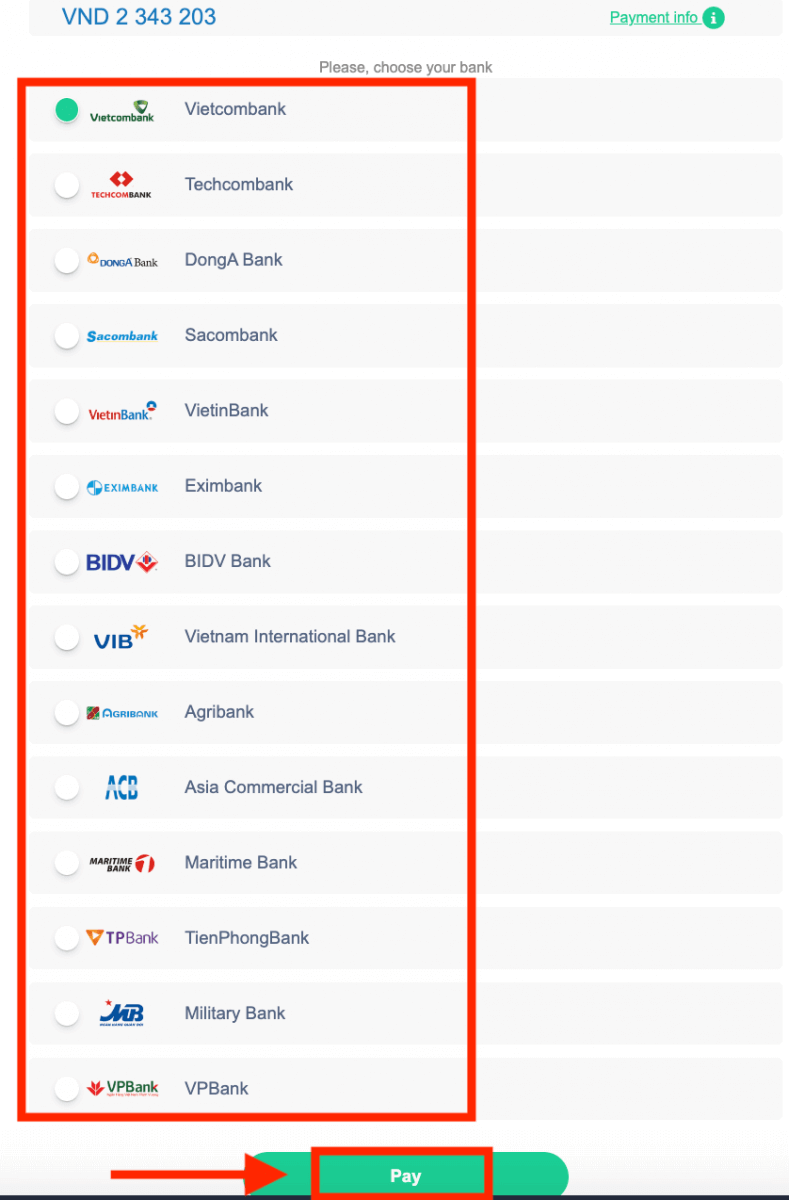 Deposit Wang dalam ExpertOption melalui Kad Bank (Visa / Mastercard), Perbankan Internet, E-pembayaran (MoMo, Perfect Money) dan Cryptocurrency di Vietnam