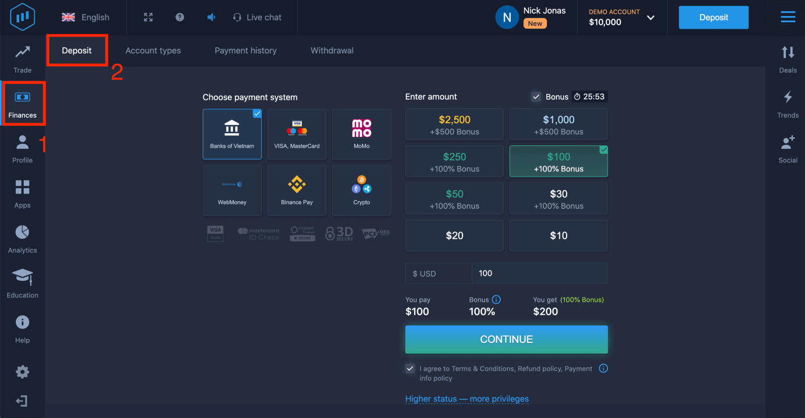 Deposit Wang dalam ExpertOption melalui E-pembayaran