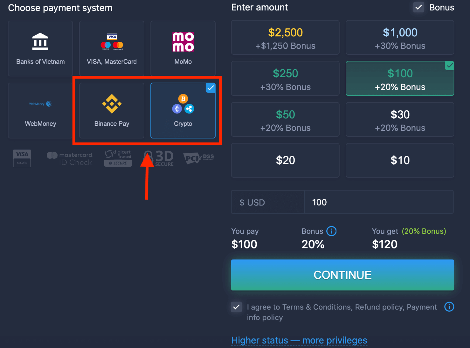Debaajiga ExpertOption ee Vietnam: Visa/Mastercard, Bangiga Internetka, Lacag bixinta E-lacag-bixinta & Crypto