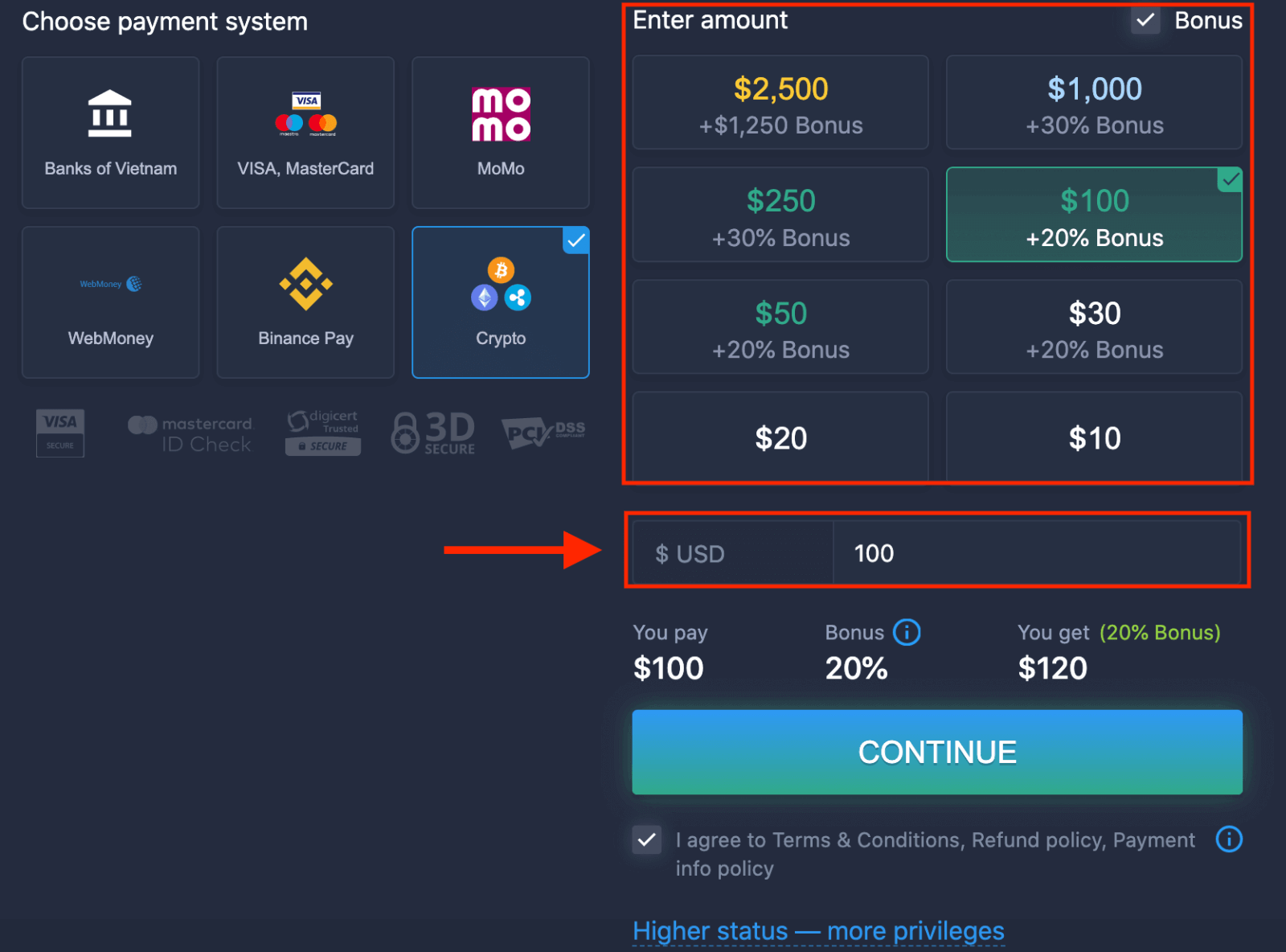 ExpertOption Furan akoon iyo Lacag Dhigasho: Hababka & Xadka