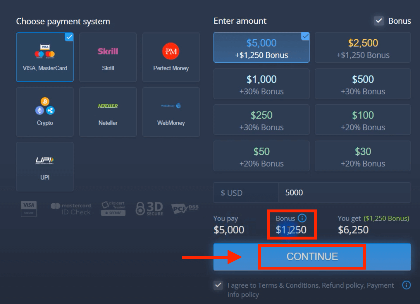 Deposite dinheiro na ExpertOption via cartões bancários (Visa / Mastercard), pagamentos eletrônicos (UPI, Skrill, Neteller, WebMoney, Perfect Money) e criptomoeda no Paquistão Deposite dinheiro na ExpertOption via cartões bancários (Visa / Mastercard), pagamentos eletrônicos (UPI, Skrill, Neteller, WebMoney, Perfect Money) e criptomoeda no Paquistão