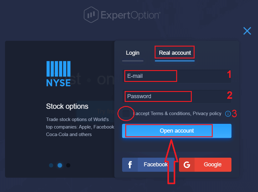 Sådan registrerer du en konto i ExpertOption Sådan registrerer du en konto i ExpertOption